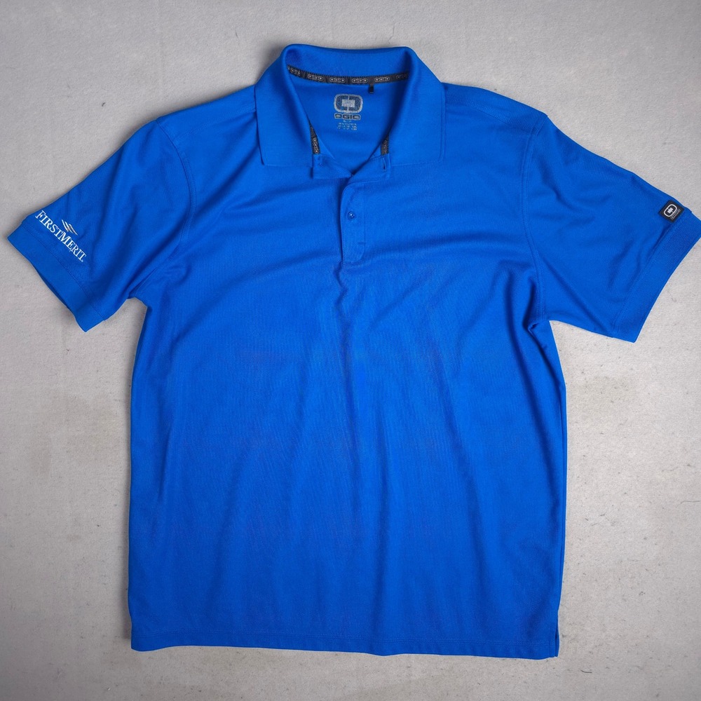 OGIO First Merit Mens Golf Polo Shirt Short Sleeve Blue Logo‎ XL